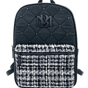 BADGLEY MISCHKA Tweed Diamond Quilted Nylon Backpack NWT Black White MSRP 170